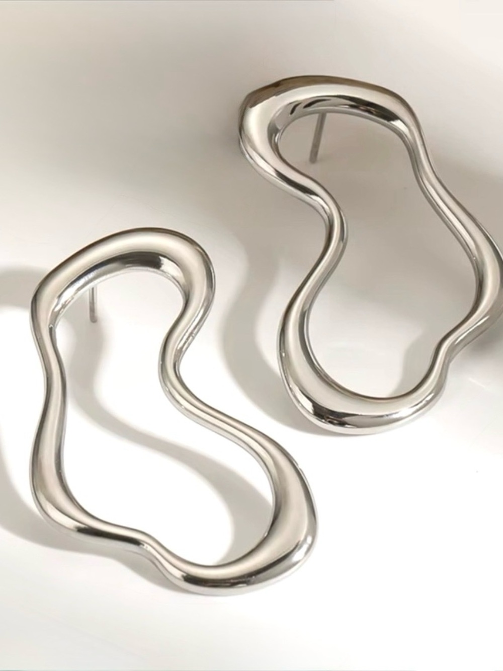 NEW Anthropologie Squiggle Post Earrings Silver Asymmetrical JL08